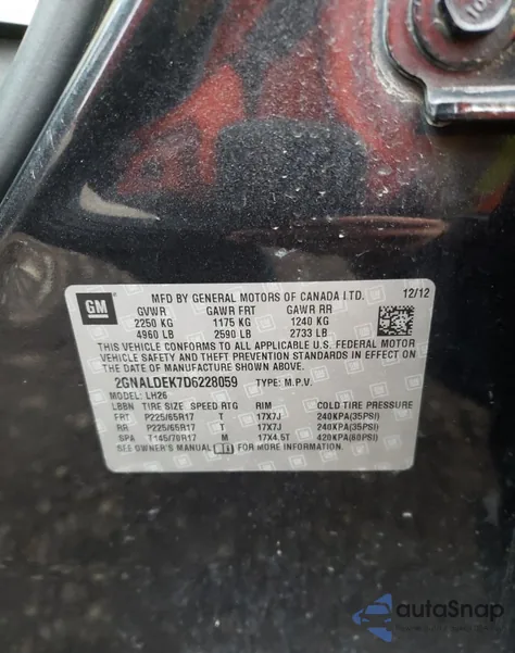 2013 Chevrolet Equinox Lt from USA, damaged, VIN 2GNALDEK7D6228059